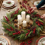 Christmas Joy Chimes Wreath with Red Berries, 24 Inch Holiday Door Decor