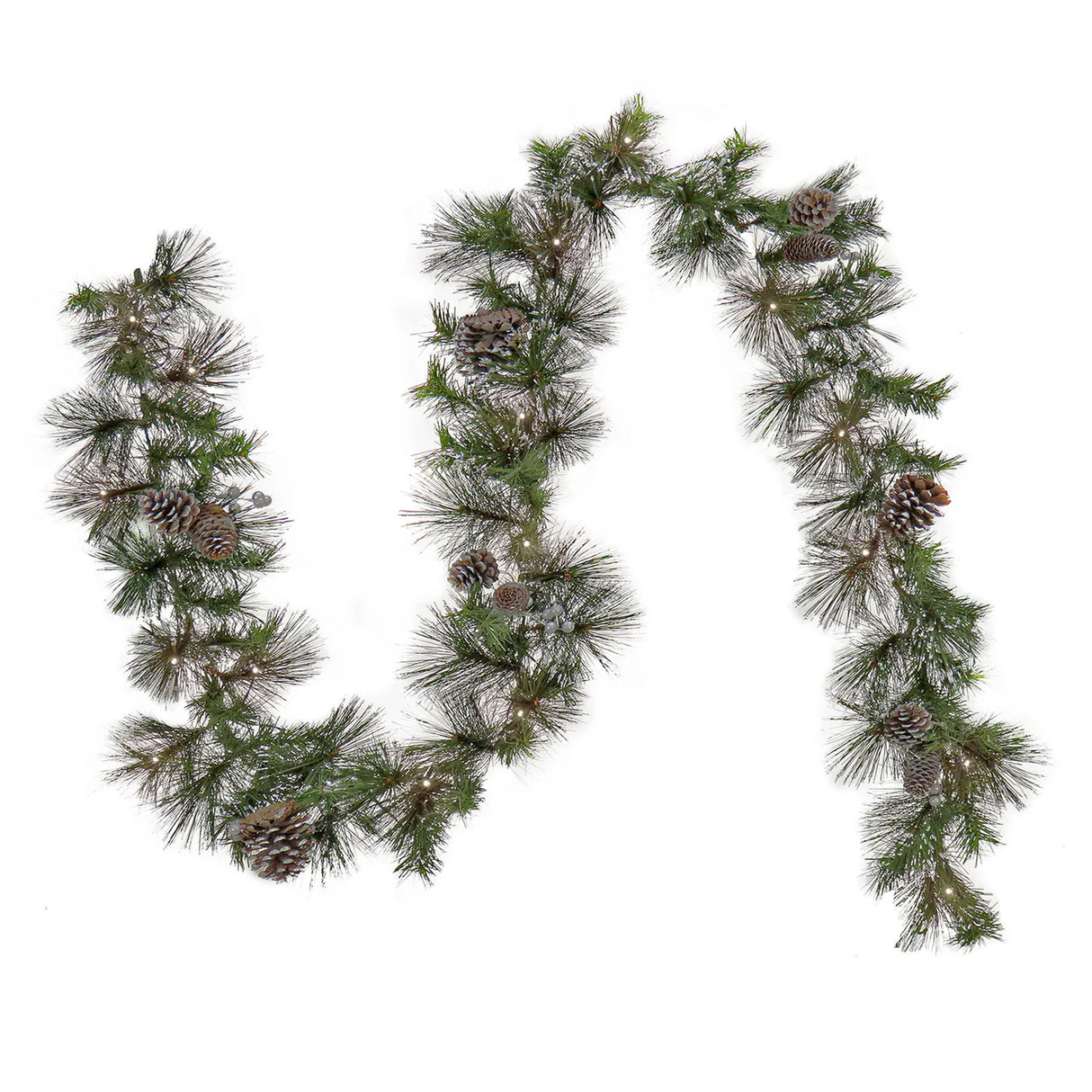 Pre-Lit Whitter Pine Christmas Garland with Warm White LED Lights, 9 Foot