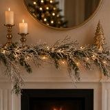 Pre-Lit Snowy Twig Garland with Warm White LED Rice Lights, 9ft