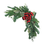 Mixed Pine Corner Swags with Buffalo Plaid Bow, 24 Inch Set of 2