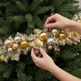 Pre-Lit Gold & Silver Ornament Metallic Christmas Garland with Warm White LED Lights, 9 Foot