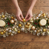 Pre-Lit Gold & Silver Ornament Metallic Christmas Garland with Warm White LED Lights, 9 Foot