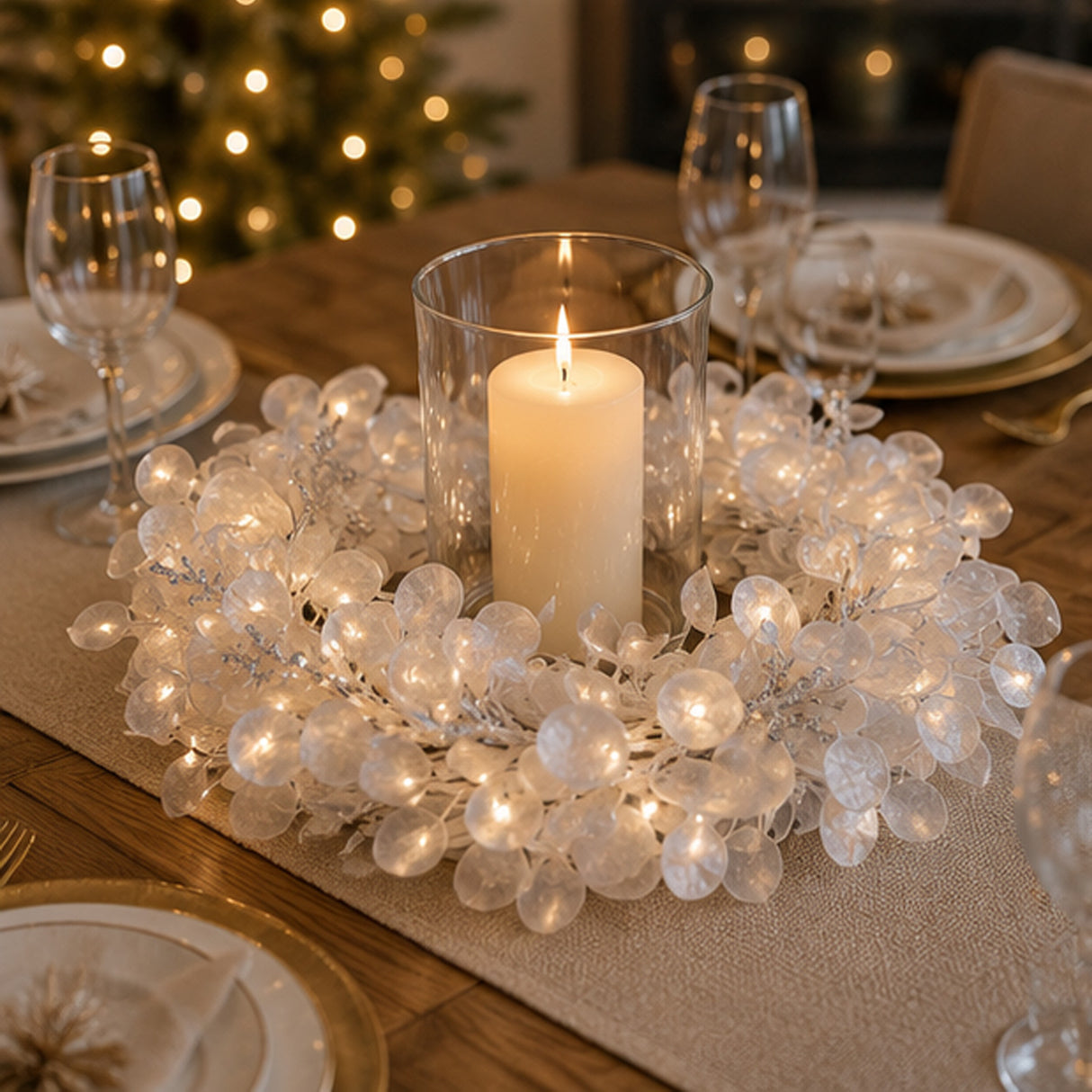 Winter Frost White Wreath with Gem Accents, 24 Inch Holiday Decor