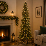 9ft Pre-Lit Downswept Douglas Fir Pencil Slim Tree with Dual Color LED Lights