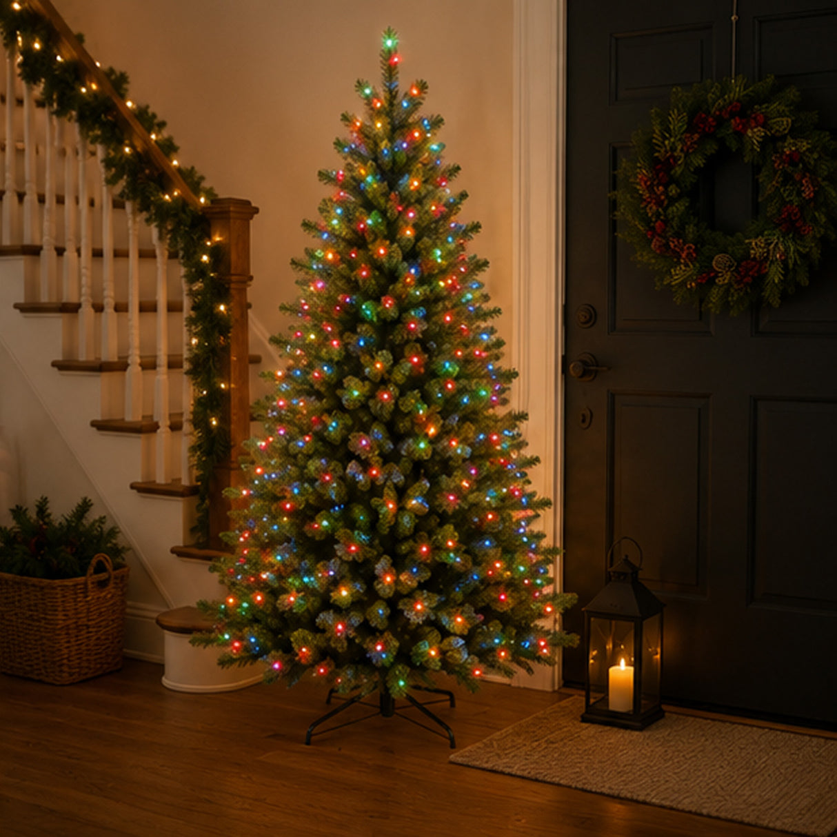 9ft Pre-Lit North Valley Spruce Christmas Tree with Dual Color LED Lights