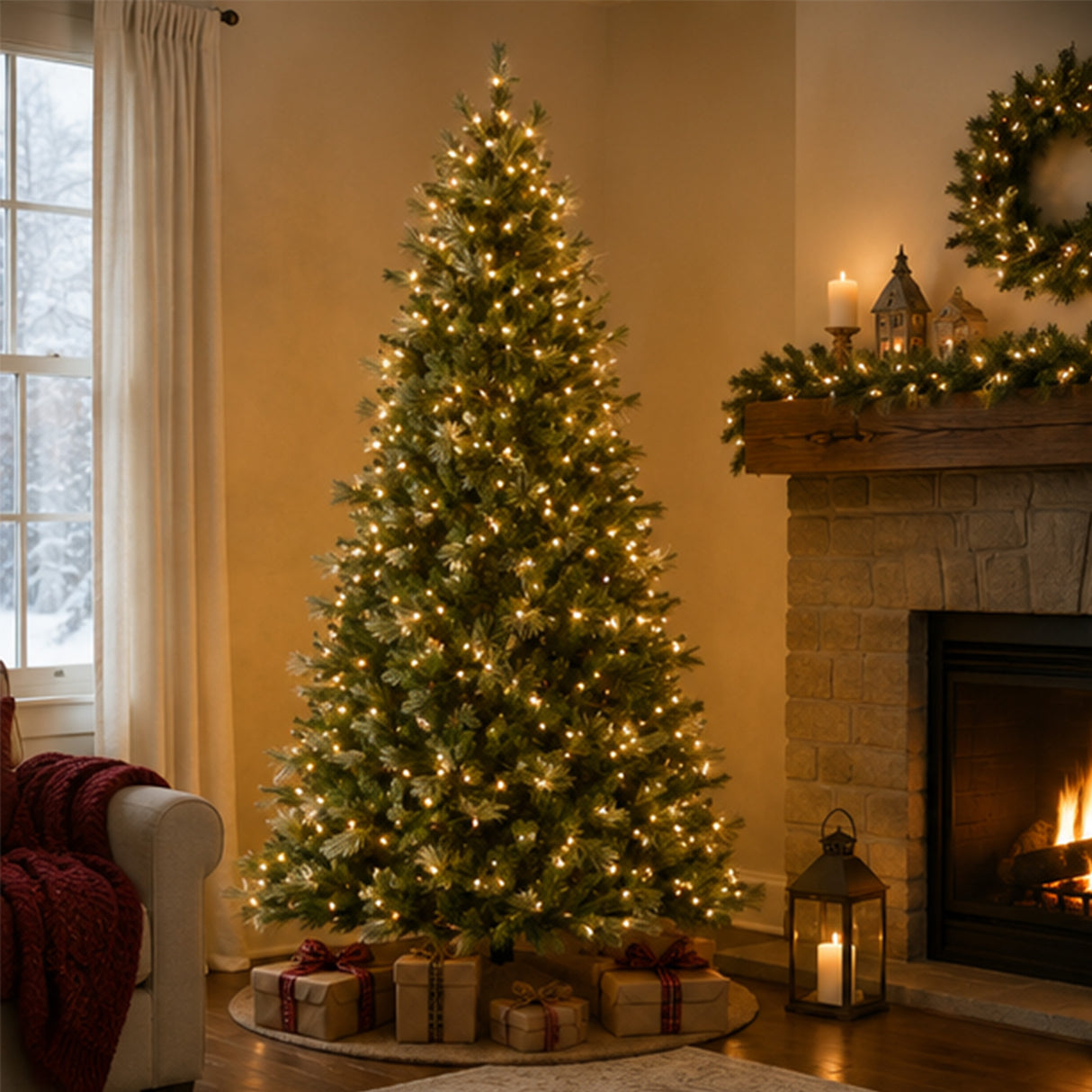 9ft Pre-Lit Charleston Pine Christmas Tree with Clear Lights