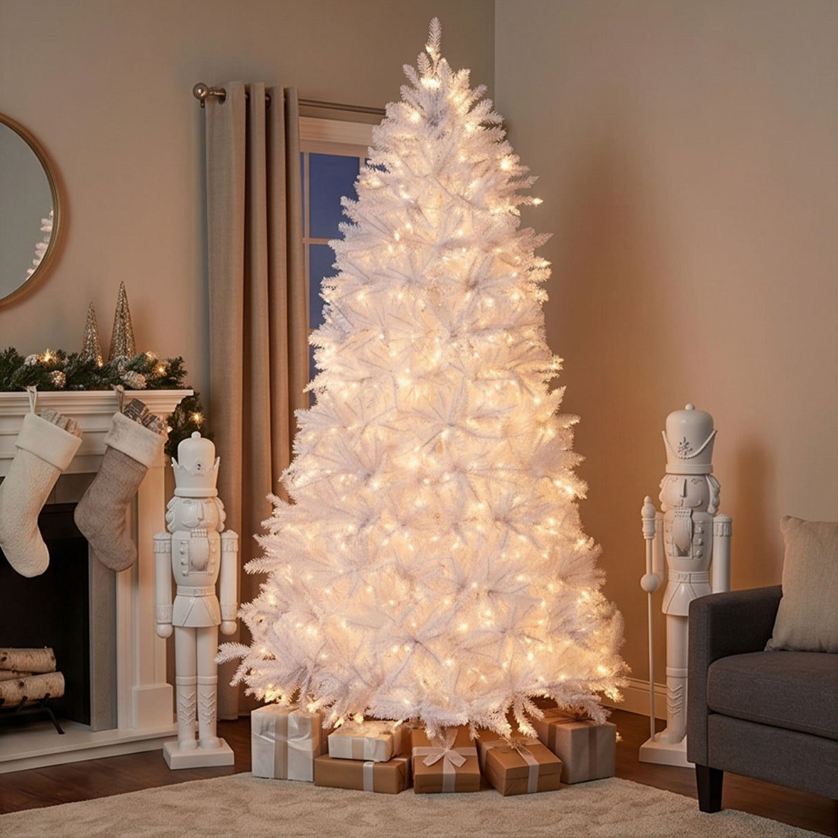 9ft Pre-Lit Dunhill Fir White Christmas Tree with Clear Lights