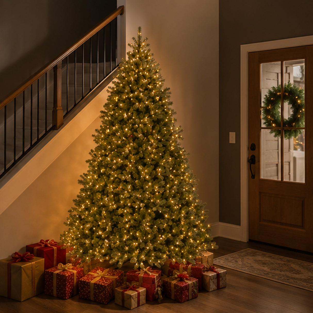 10ft Pre-Lit Downswept Douglas Fir Christmas Tree with Dual Color LED Lights