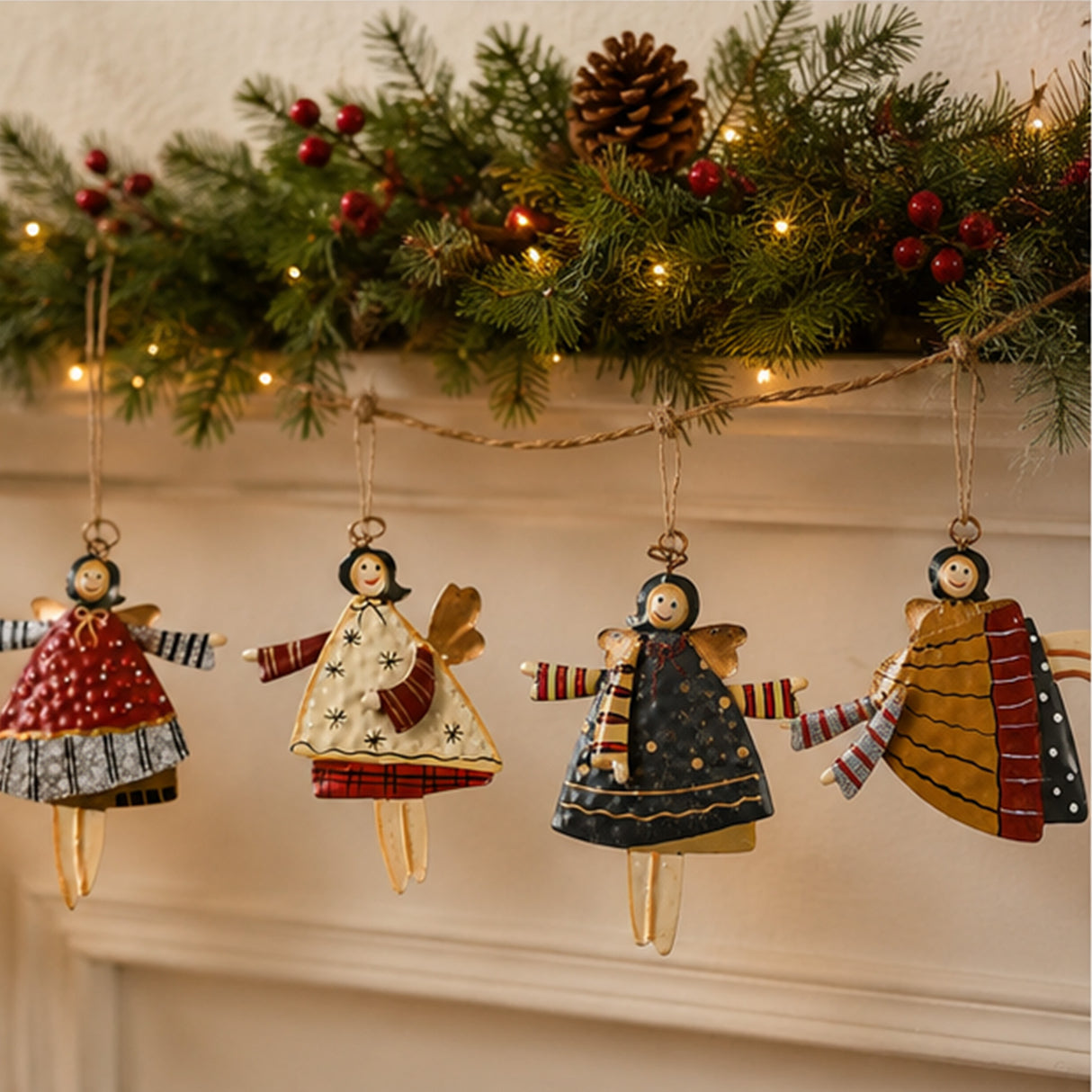 Dancing Angel Metal Christmas Ornaments 12 Pc Set
