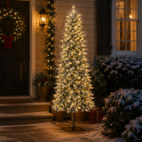 Pre Lit Flocked Alpine Slim Pencil Christmas Tree with LED Lights
