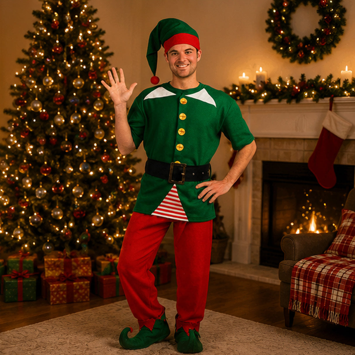 Jolly Elf Christmas Costume Adult Holiday Outfit Kit