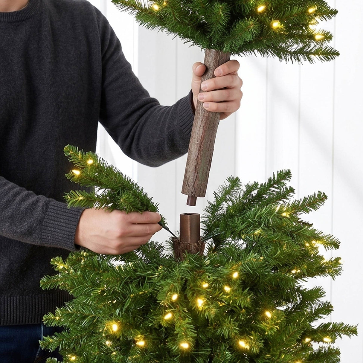 Pre Lit Artificial Alpine Slim Pencil Christmas Tree with LED Lights Stand