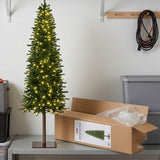 Pre Lit Artificial Alpine Slim Pencil Christmas Tree with LED Lights Stand