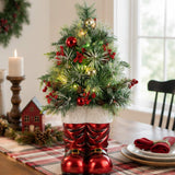 Santa Boots with Pre Decorated Christmas Greenery and Lights 40 Inch