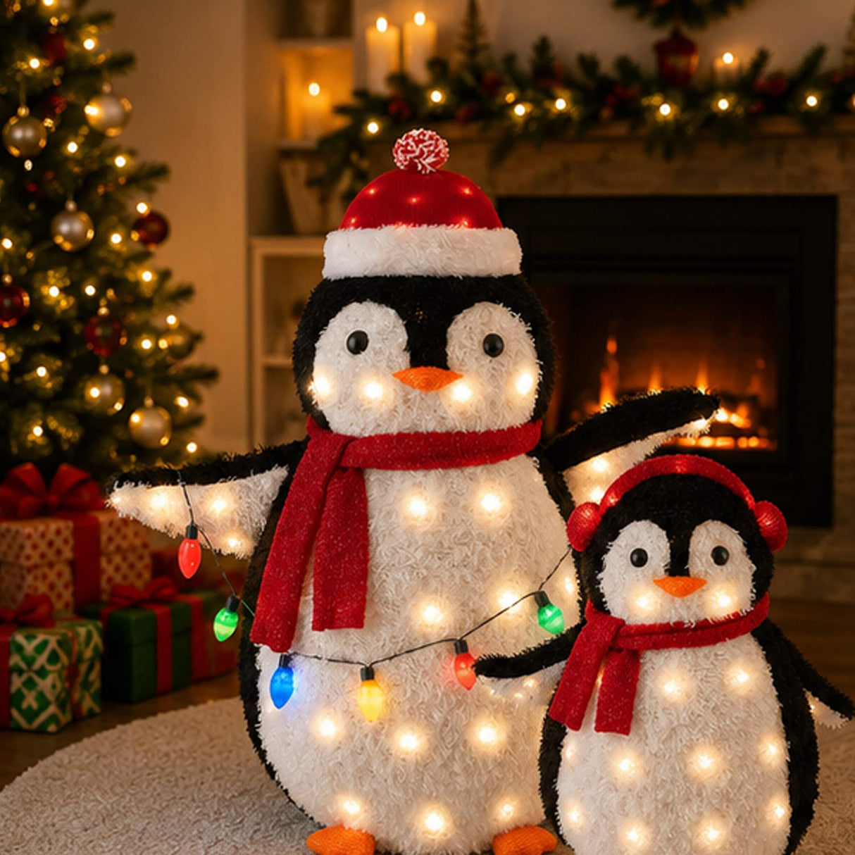 Lighted Pop-Up Penguin Family Christmas Decoration 3 Ft 150 LED