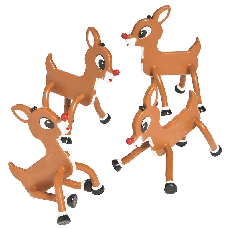 Rudolph Bendables Vinyl Reindeer Toys 12 Pc Christmas Favors