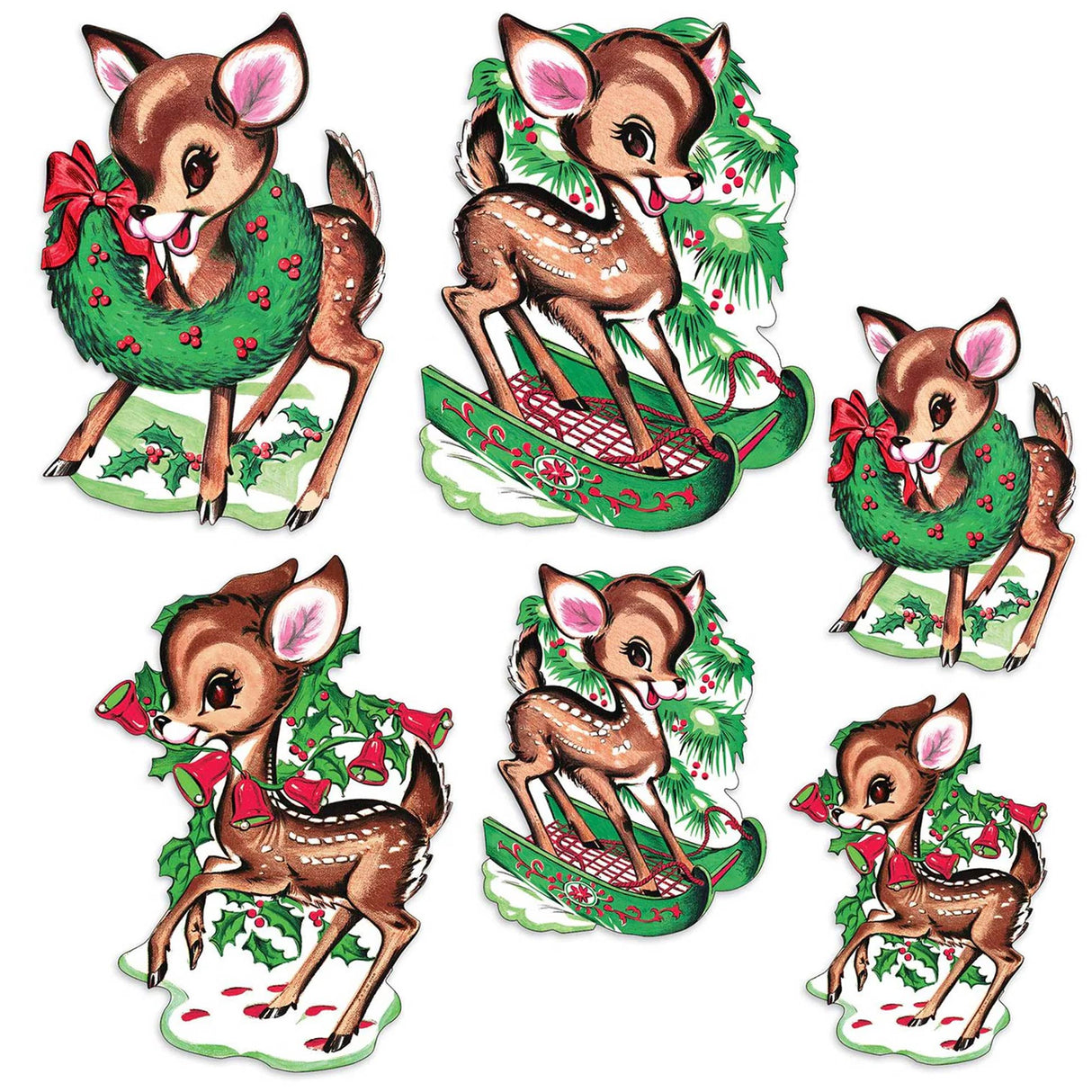 Vintage Christmas Reindeer Cutouts Party Wall Decorations 6 Pc