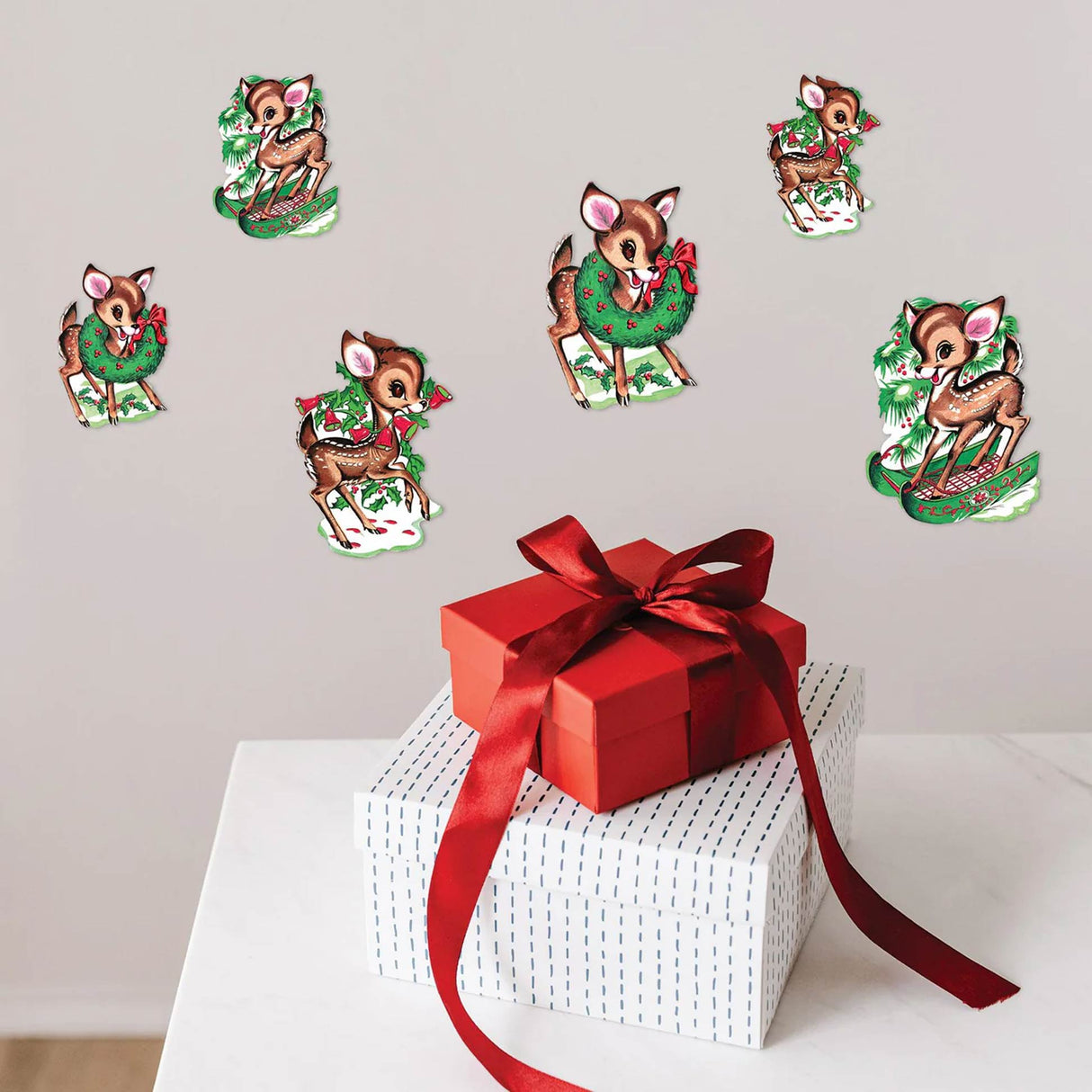 Vintage Christmas Reindeer Cutouts Party Wall Decorations 6 Pc