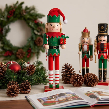 15 Inch Wooden Christmas Elf Nutcracker Holiday Decor Red Green
