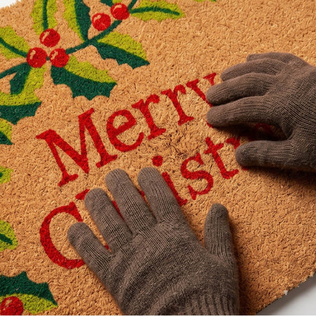 Red Merry Christmas Coir Door Mat 17x29 Inch Holiday Welcome Mat