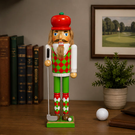 15 Inch Wooden Golf Player Christmas Nutcracker Golfer Holiday Decor