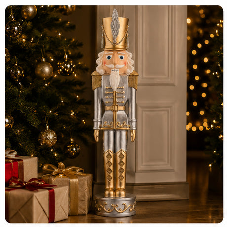 37 Inch Gold and Silver Christmas Nutcracker Holiday Decoration