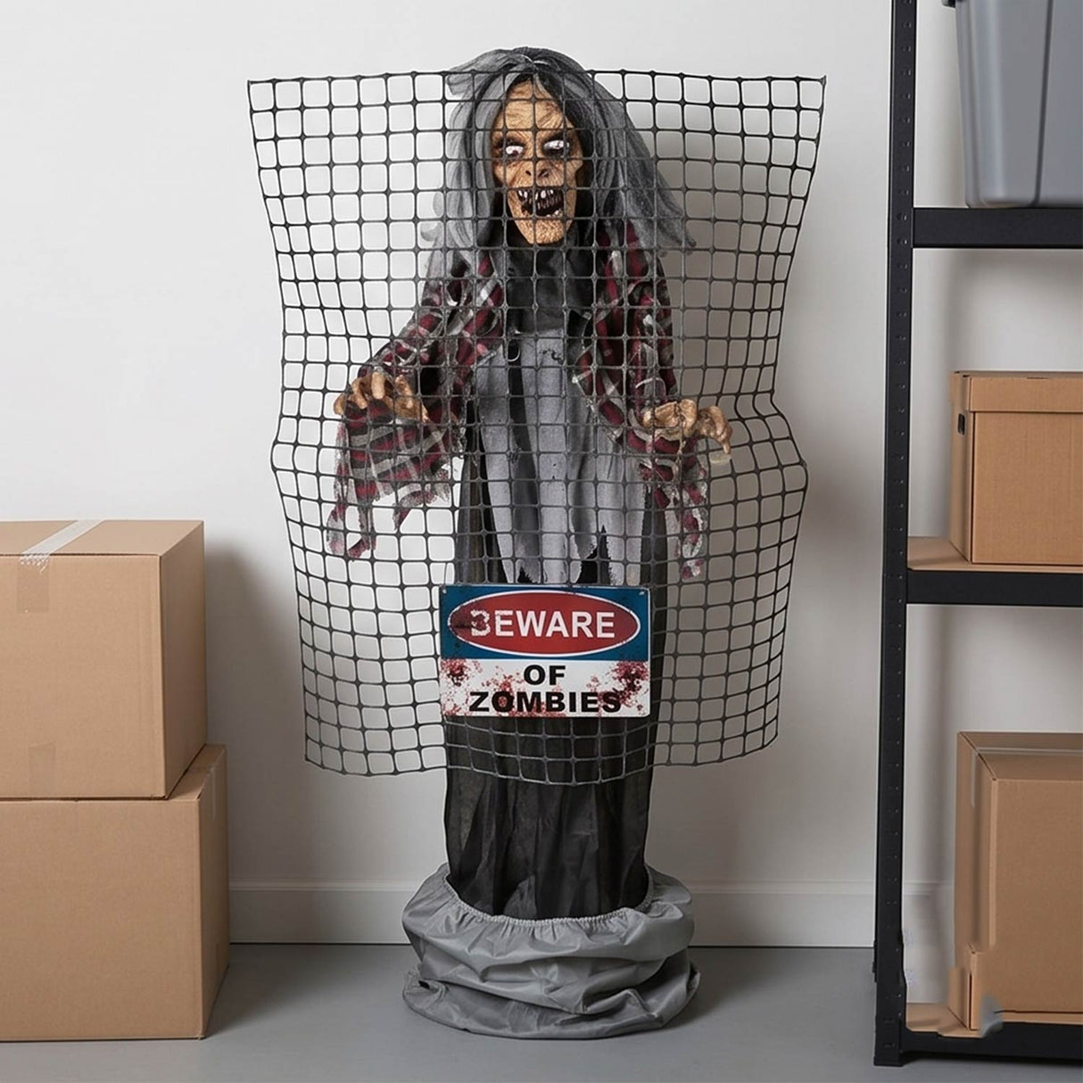 5 Ft Animated Electric Fence “Beware of Zombies” Halloween Decoration