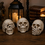 5" Hear No Evil, See No Evil, Speak No Evil Skulls Resin Halloween Decoration (3 Pc Set)