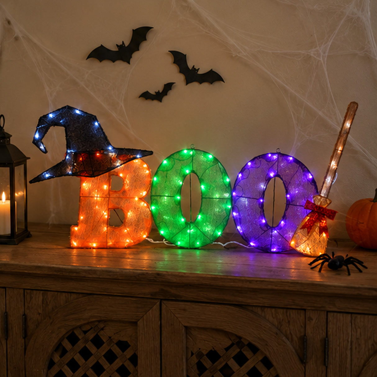 Halloween Pre-Lit BOO Light Up Sign Outdoor Decoration with LED Lights (Plug-In)
