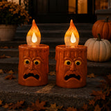 7IN 2-Piece Pre-Lit Halloween Jack Porcelain Candle LED Decor Set