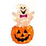 Halloween Pre-Lit Pumpkin and Ghost Lawn Decoration with LED Lights