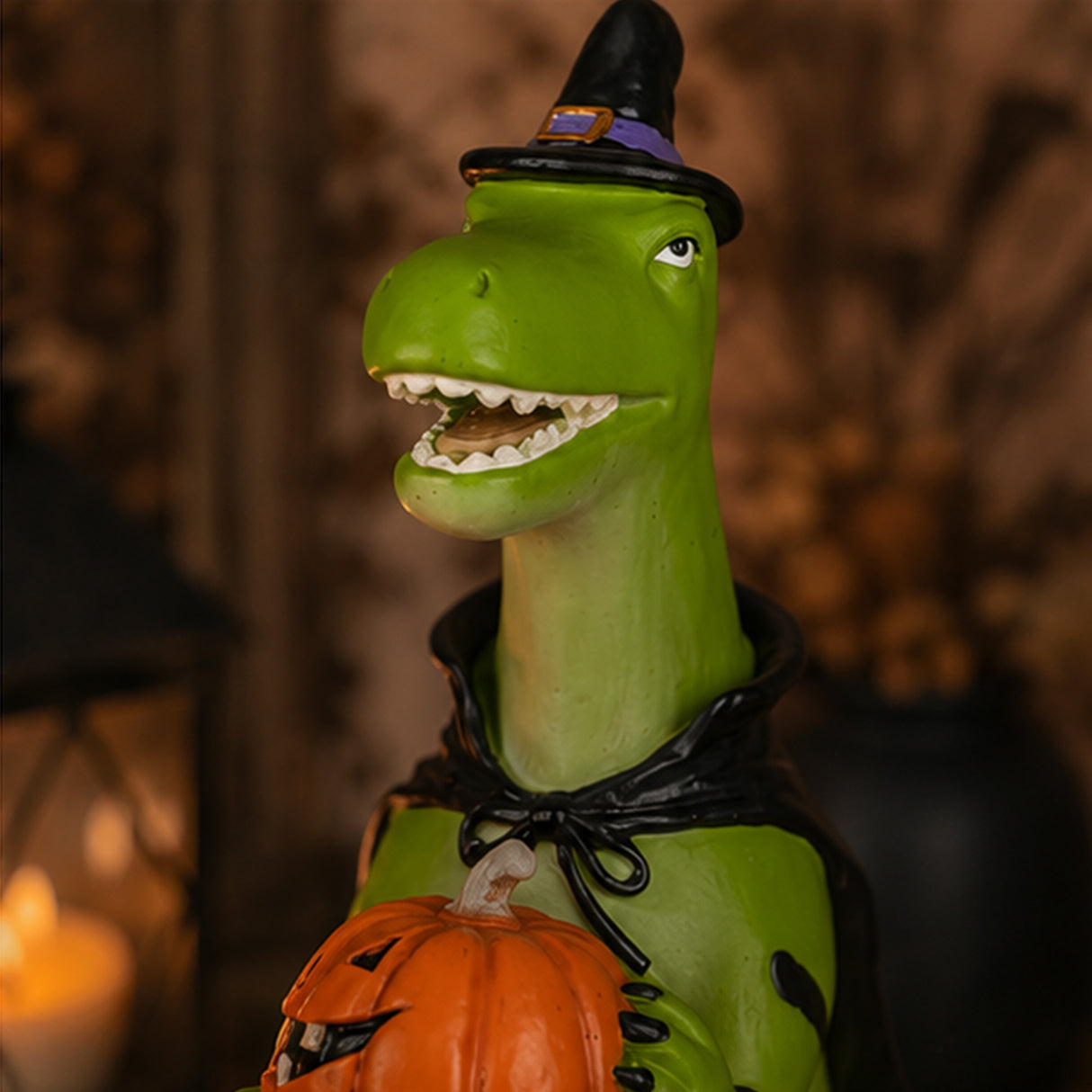 10 in. Halloween Dinosaur with Jack-O-Lantern Tabletop Decoration