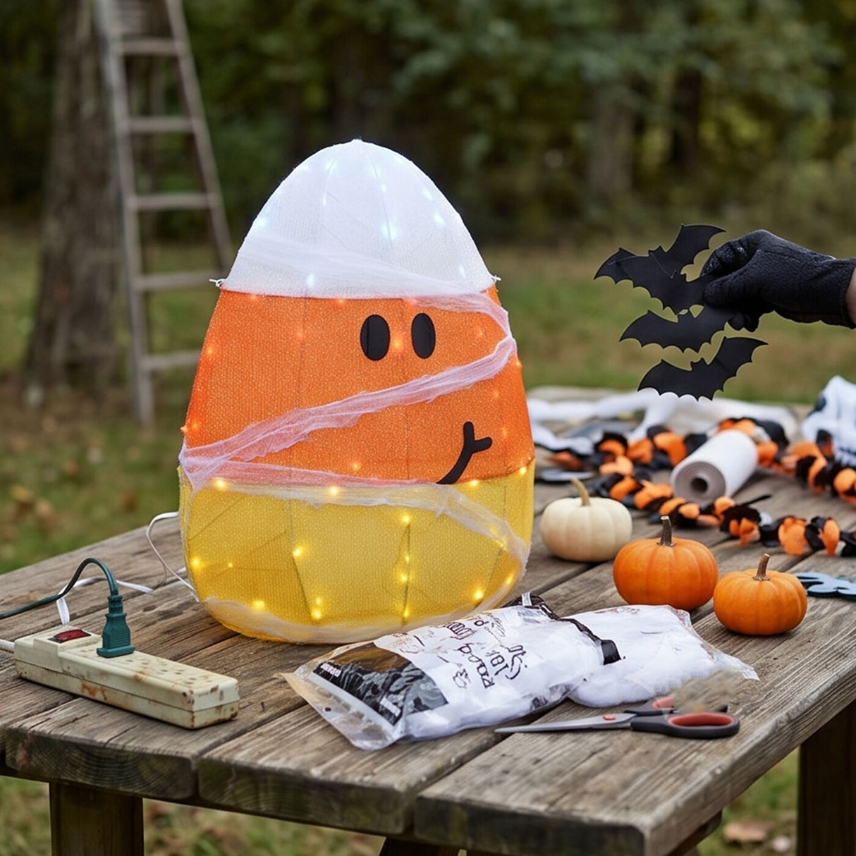 28IN Pre-Lit Candy Corn Mummy Halloween Decoration with LED Lights