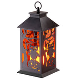 12 in. Halloween Carved Images Lantern with Owls, Pumpkins & Leafless Trees (LED Lights)