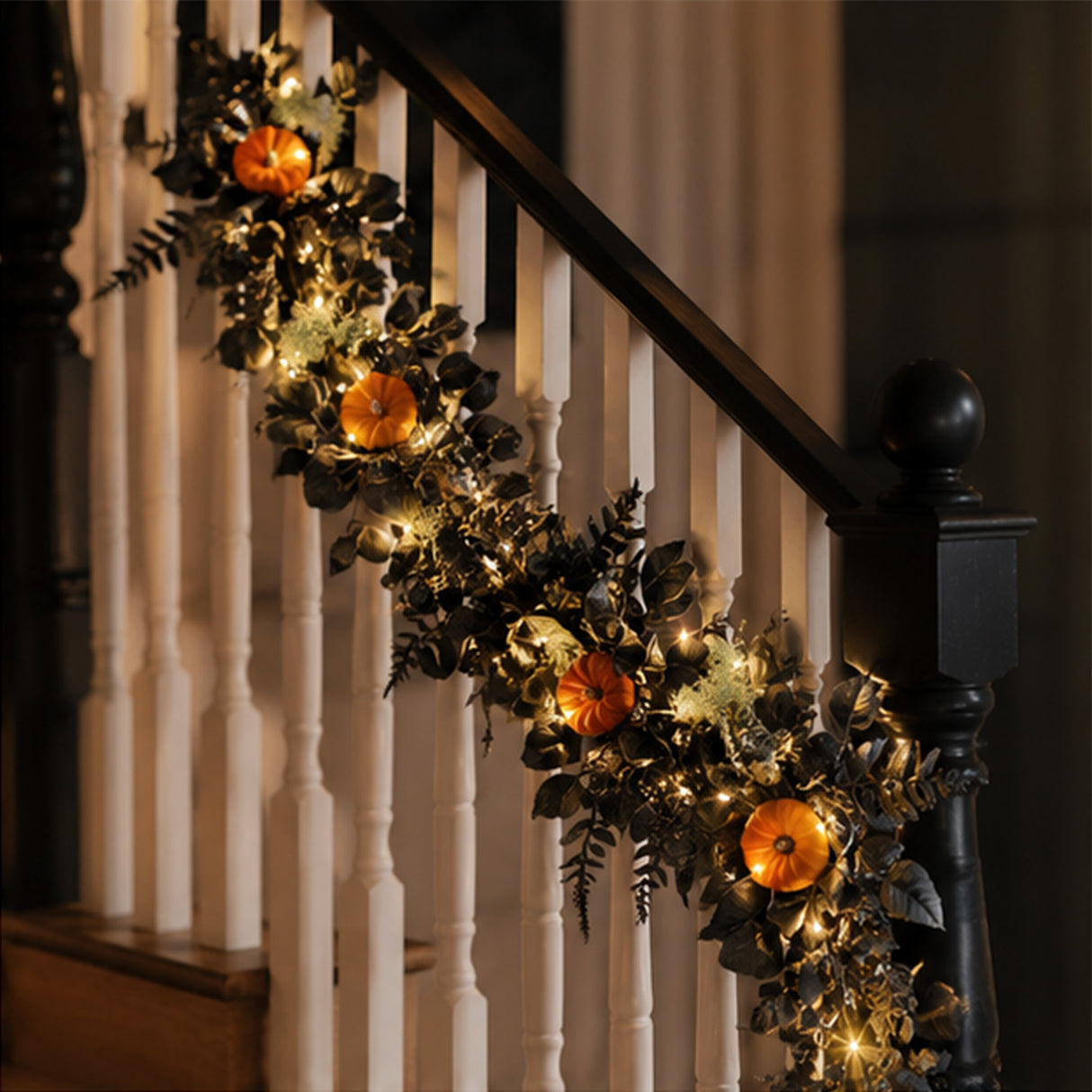 6FT Pre-Lit Pumpkin Halloween Garland with LED Lights