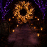 26 in Pre Lit Orange Black Pampas Halloween Wreath LED Decor