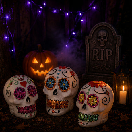 3 in 3-Pack Day of the Dead Halloween Skull Decor Set