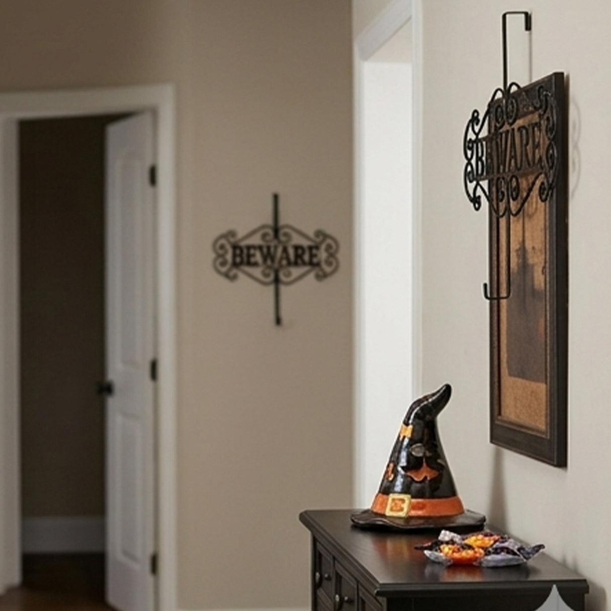 16 in Halloween Beware Metal Wreath Hanger Door Decoration