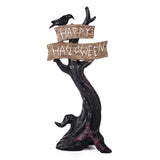 32IN Crow on Tree with Happy Halloween Sign Tabletop Decor