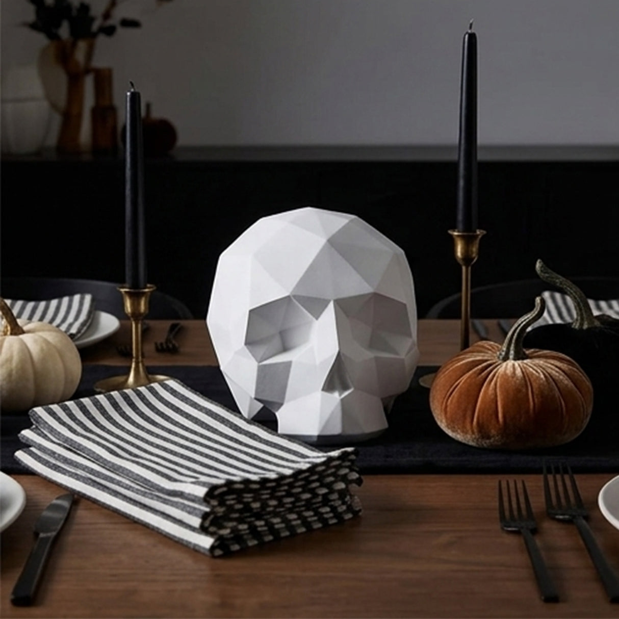 6IN White Origami Skull Halloween Tabletop Decor