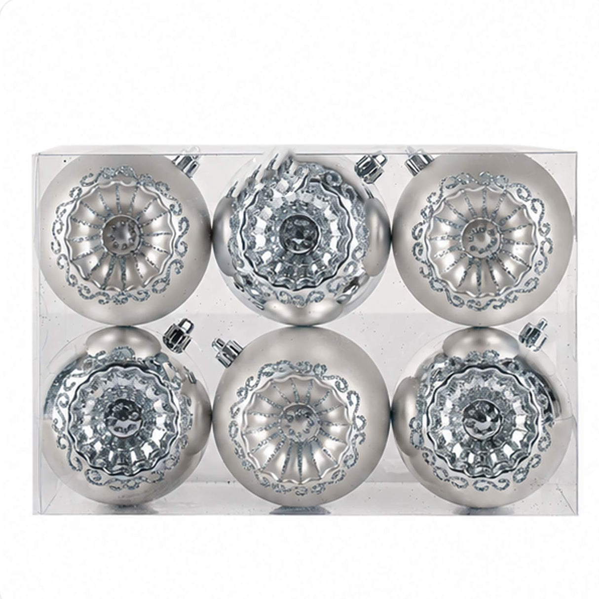 6PC Shatterproof Silver Glitter Christmas Ball Ornaments