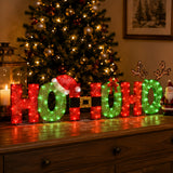 23IN Tinsel Fabric HO HO HO Christmas Sign with Red & Cool White LED Lights Plug-In