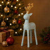 9IN Woodgrain Reindeer Figurine Blue with Gold Antlers Indoor Holiday Decor