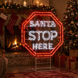 44IN Santa Stop Here LED Light Sign Neon Style Christmas Decor