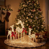 Champagne Glitter Deer Family 3-Piece with Warm White LED Lights