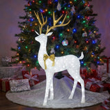 Pre Lit Crystal White Standing Buck with White LED Lights 18 Inch