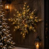 Pre-Lit 32 in. Glittery Bristle Pine Snowflake Christmas Wall & Door Decoration with Warm White LED Lights