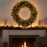 Pre-Lit 36 in. Crestwood Spruce Christmas Wreath with 200 Clear Lights, Plug-In Holiday Door Decoration
