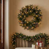 Pre-Lit 24 in. Glittery Mountain Spruce Christmas Wreath with Warm White LED Lights