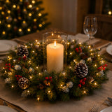 Pre-Lit 24 in. Frosted Berry Christmas Wreath with Clear Lights, Plug-In Holiday Door Decoration